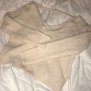 off-the-shoulder knit cream colored sweater
